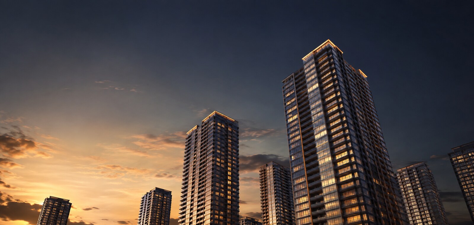 Tower Condominiums in Osaka City (Evening View)
